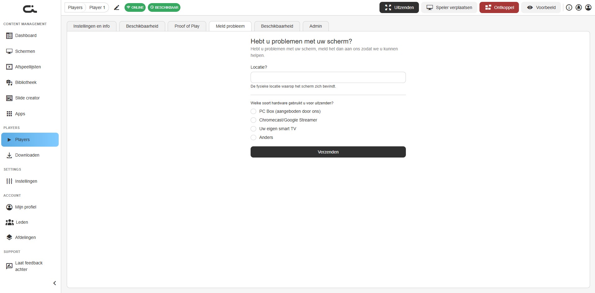 Player probleem melden