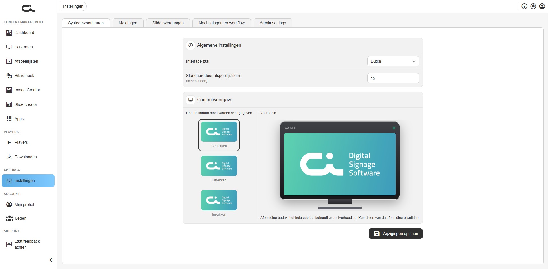 Systeemvoorkeuren met algemene instellingen en contentweergave-opties